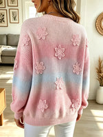 Vintage Gradient Floral Knit Art Casual Stylish Long Sleeve Sweater