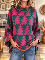 Women's Women's Christmas Tree Print Color Block Loose Knit Sweater