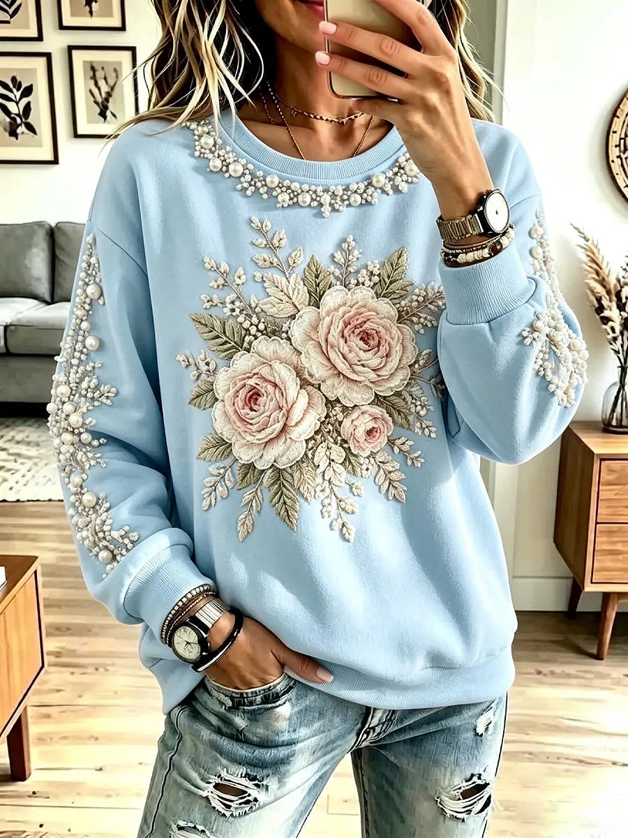 Vintage Floral Pattern Art Casual Stylish Long Sleeve Sweatshirt