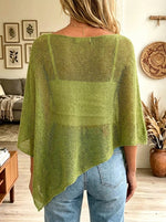 Women's Floral Applique Sheer Knit Poncho Top