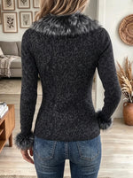 Women's Faux Fur Trim Leopard Sweater