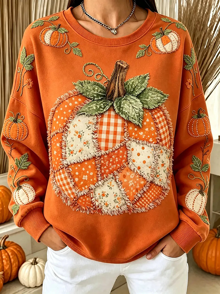 Vintage Autumn Halloween Pumpkin Art Print Crewneck Sweatshirt