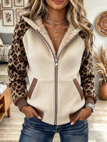 Women's Leopard Fleece Panel Hooded Jacket