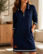 Quarter-Zip Collared Sweatshirt Dress