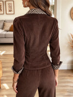 Retro Leopard Pattern Lapel Art Casual Stylish Long Sleeve Shirt