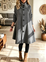 Women's Ribbed Turtleneck Button-Down Woolen Swing Coat Dress