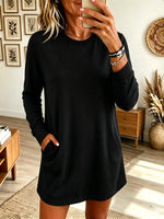 Women's Long-Sleeve Crewneck Fleece Tunic Sweatshirt Dress