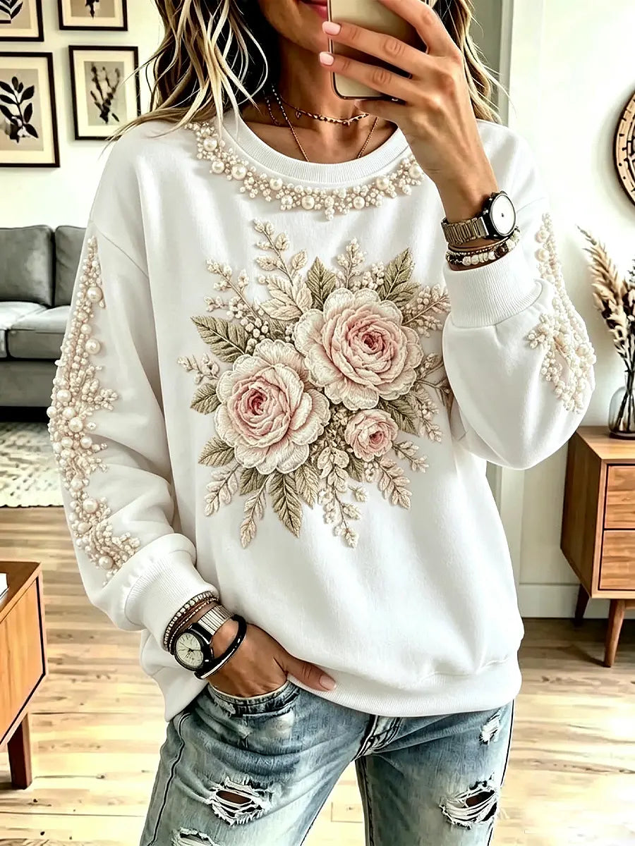 Vintage Floral Pattern Art Casual Stylish Long Sleeve Sweatshirt