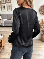 Vintage Elegant Shiny Satin Patchwork Lace Shirt
