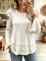 Women's Cold-Shoulder Tiered Ruffle Hem Knit Top