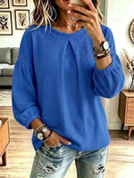 Retro Waffle Art Casual Stylish Long Sleeve Round Collar Shirt