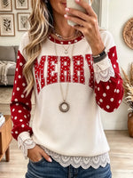 Women's Christmas Polka Dot Lace Sweatshirt