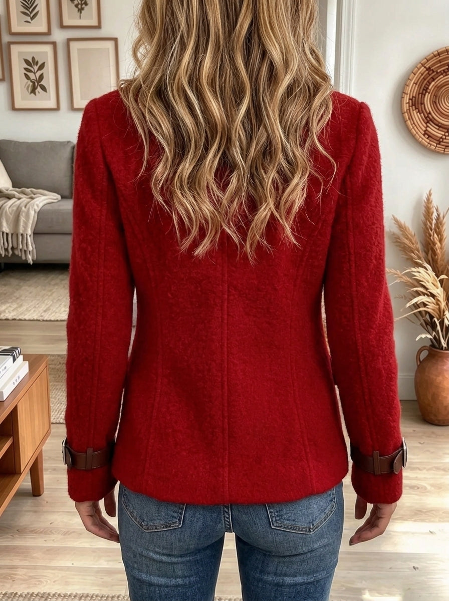 Women's Buckle Strap Woolen Coat