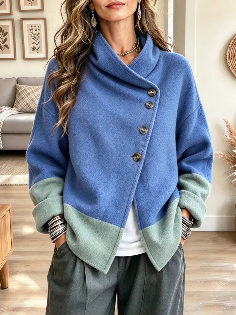 Retro Chic Color Block Art Casual Stylish Long Sleeve Coat