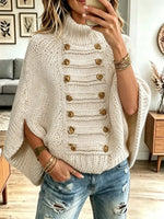 Vintage Cozy Double-breasted Button Knit Art Casual Stylish Poncho Sweater
