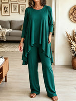 Women's Irregular Hem Tunic Top and Wide Leg Pants Set, Two Piece Loungewear Outfit