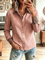 Retro Leopard Pattern Chic Art Lapel Casual Stylish Long Sleeve Shirt