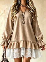 Women's Tiered Ruffle Lace Hem Babydoll Mini Dress