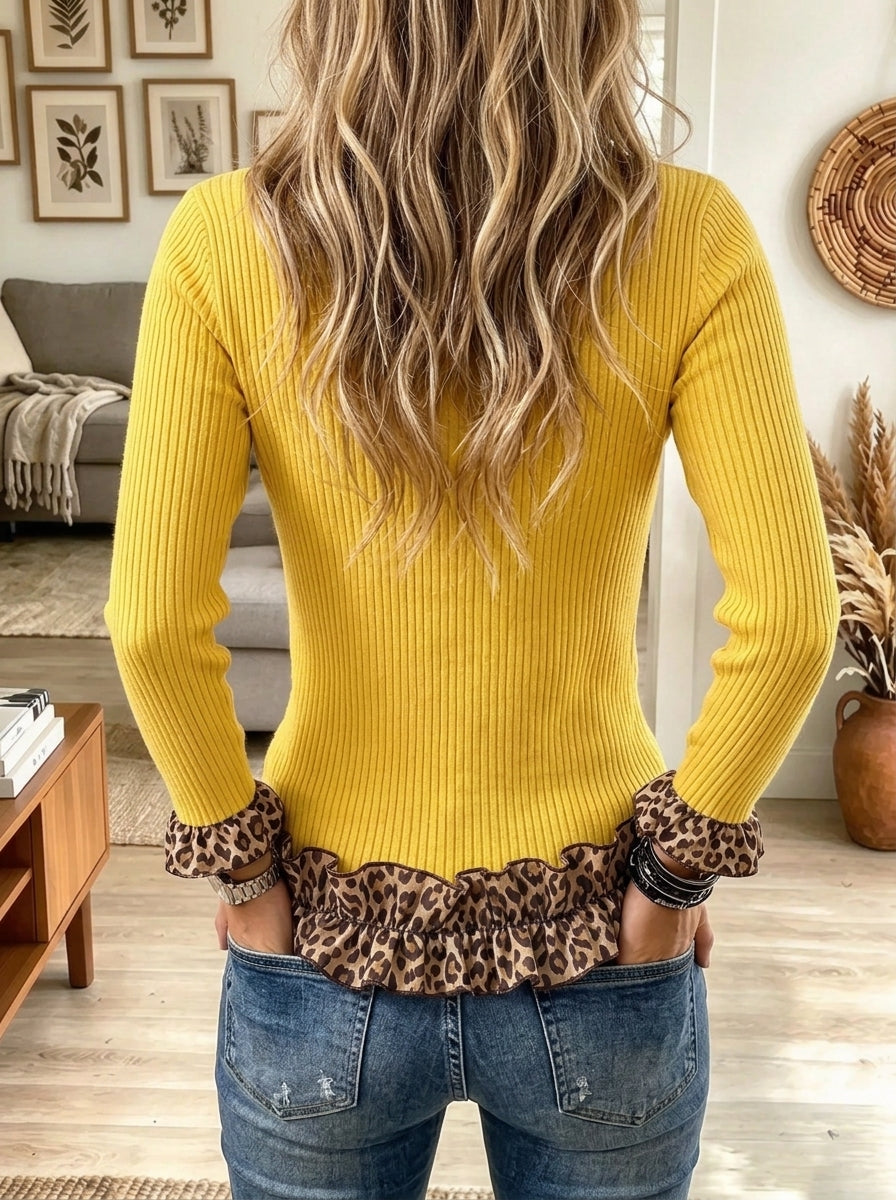 Women's Leopard Ruffle Trim Cardigan