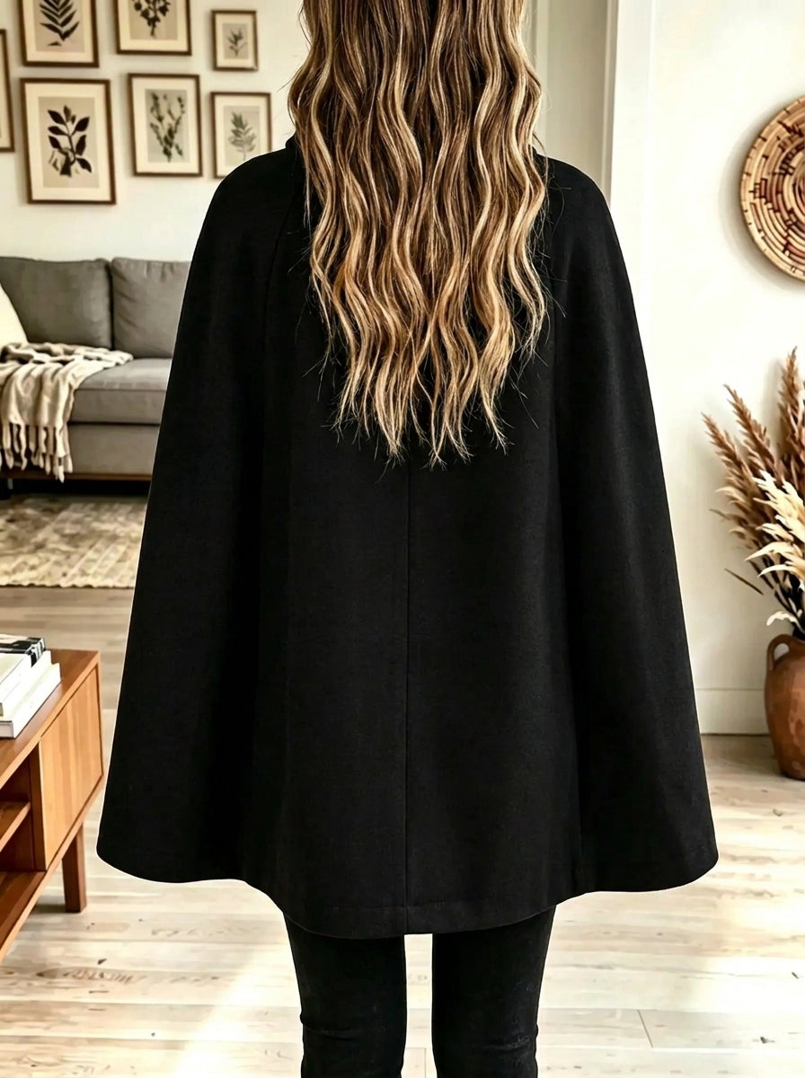 Women's Double-Breasted Stand Collar Woolen Cape Coat