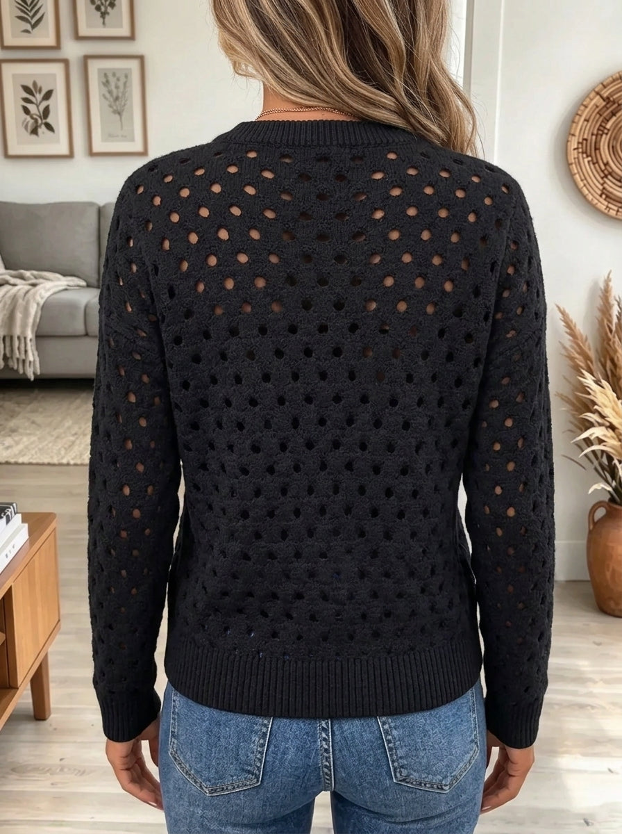 Women's Hollow-Out Zip-Front Knit Cardigan