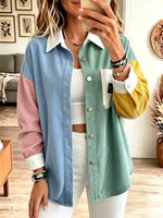 Retro Color Block Art Casual Stylish Corduroy Long Sleeve Coat