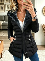 Women's Faux Fur Hooded Slim Quilted Puffer Jacket
