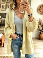 Women's Chunky Knit Open Front Cardigan, Lantern Sleeve Mid Length Loose Sweater Coat