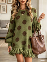 Women's Polka Dot Ruffle Hem Sweater Dress