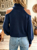 Women's Cold-Shoulder Foldover Turtleneck Knit Sweater