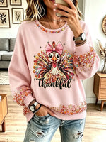 Funny Turkey Thanksgiving Pattern Art Casual Stylish Long Sleeve Sweatshirt