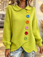 Women's Colorful Diagonal Button Loose Casual Top Button Sweatshirt Jacket