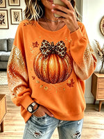 Vintage Pumpkin Autumn Pattern Art Casual Stylish Long Sleeve Sweatshirt