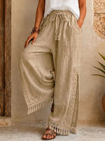Women's Bohemian Lace Tassel Slit Linen Pants
