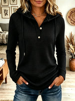 Women's Waffle Knit Colorblock Henley Hoodie