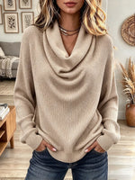 Women's Cowl Neck Waffle Knit Long Sleeve Sweater