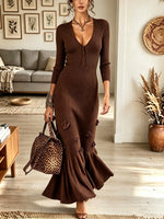 Women's 3D Floral Applique Ribbed Mermaid Maxi Dress
