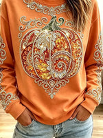 Vintage Pumpkin Autumn Pattern Art Casual Stylish Long Sleeve Sweatshirt