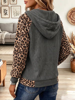 Vintage Elegant Knitted Fabric Patchwork Leopard Hooded Jacket