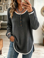 Vintage Elegant Button Waffle Knit Contrasting Edging Shirt