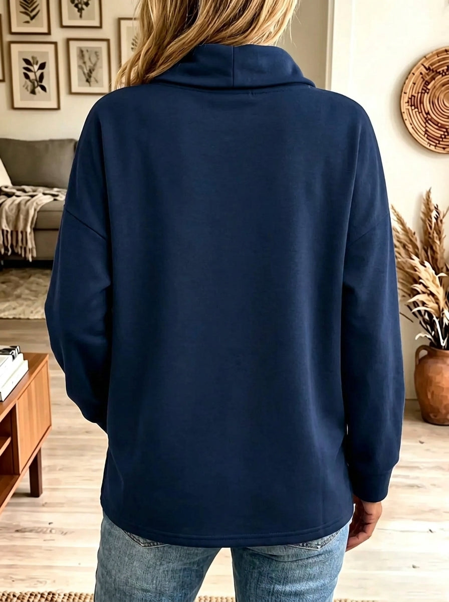 Women's Asymmetrical Button Wrap Cowl Neck Sweatshirt