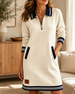 Quarter-Zip Collared Sweatshirt Dress