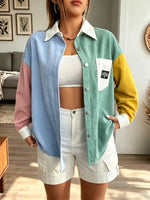 Retro Color Block Art Casual Stylish Corduroy Long Sleeve Coat