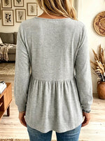 Women's Tassel Tie Babydoll Ribbed Tunic Blouse