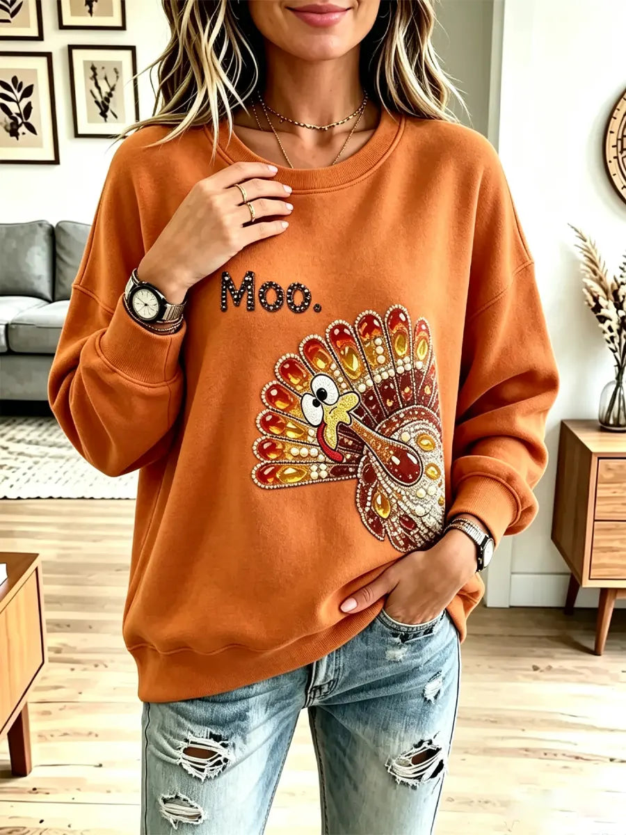 Funny Thanksgiving Turkey Pattern Art Casual Stylish Long Sleeve Sweatshirt