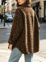 Retro Chic Leopard Pattern Art Casual Stylish Long Sleeve Lapel Coat