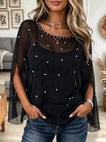 Women's Beaded Mesh Cape Blouse