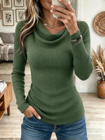 Women's Cowl Neck Ribbed Fitted Top