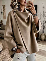 Women's Asymmetrical Button Wrap Collar Poncho Sweater