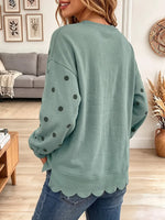 Vintage Elegant Polka-dot Wavy-edged Trim Sweatshirt